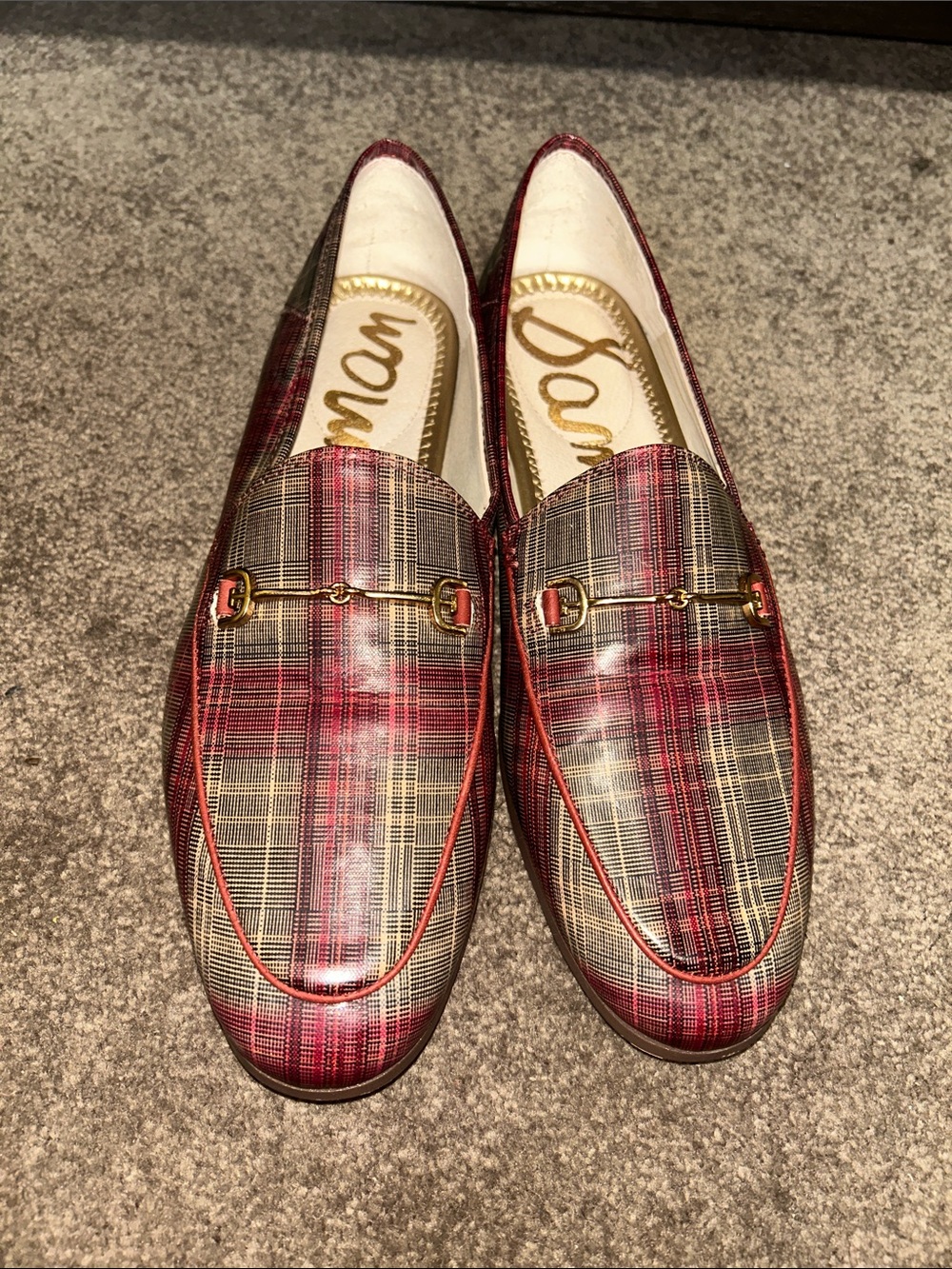 Sam Edelman Red Plaid Leather Bit Loafers